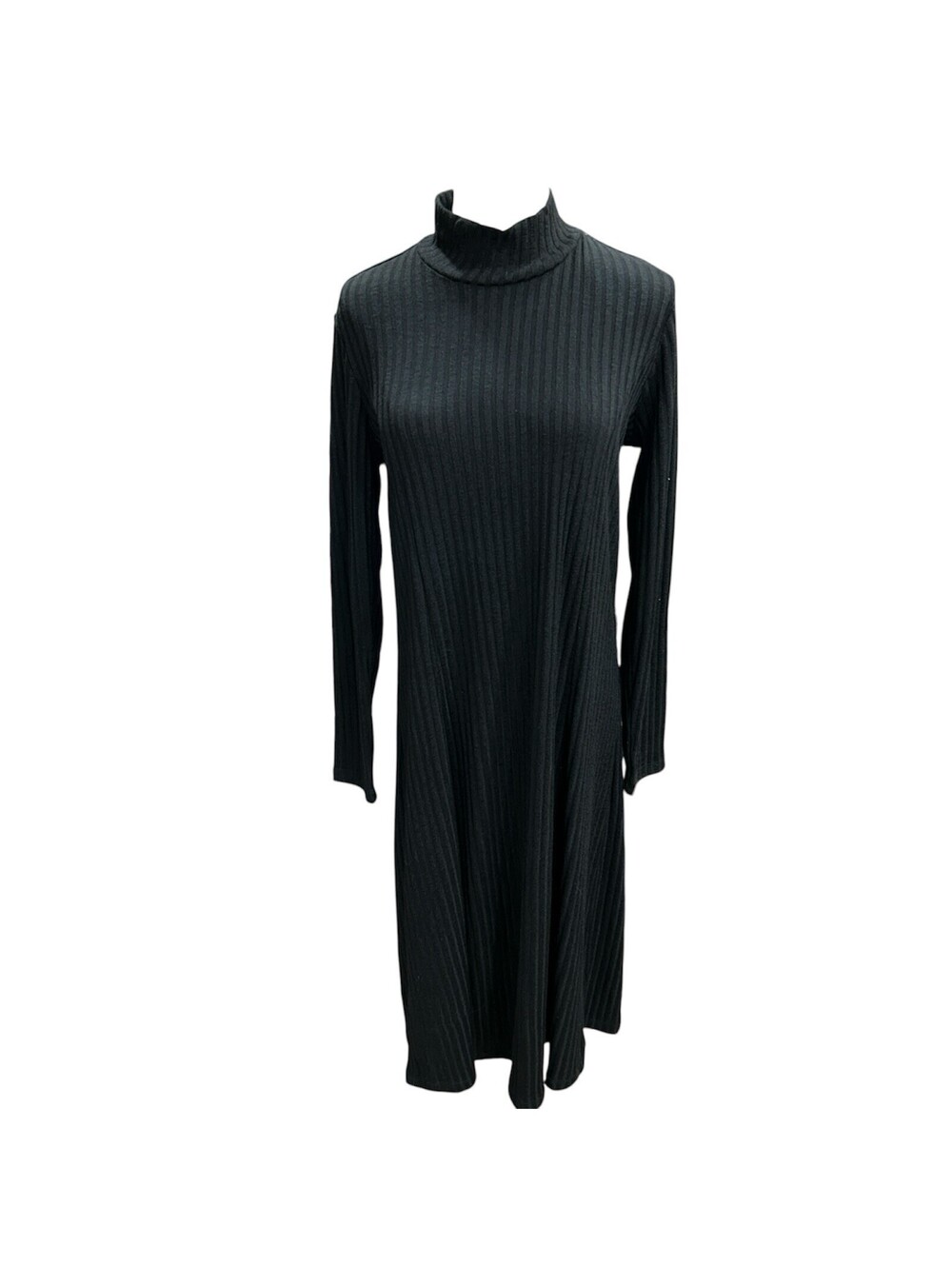 Susan Graver Women's Ribbed Knit Dress Black Size Medium Long Sleeve Casual Eleg